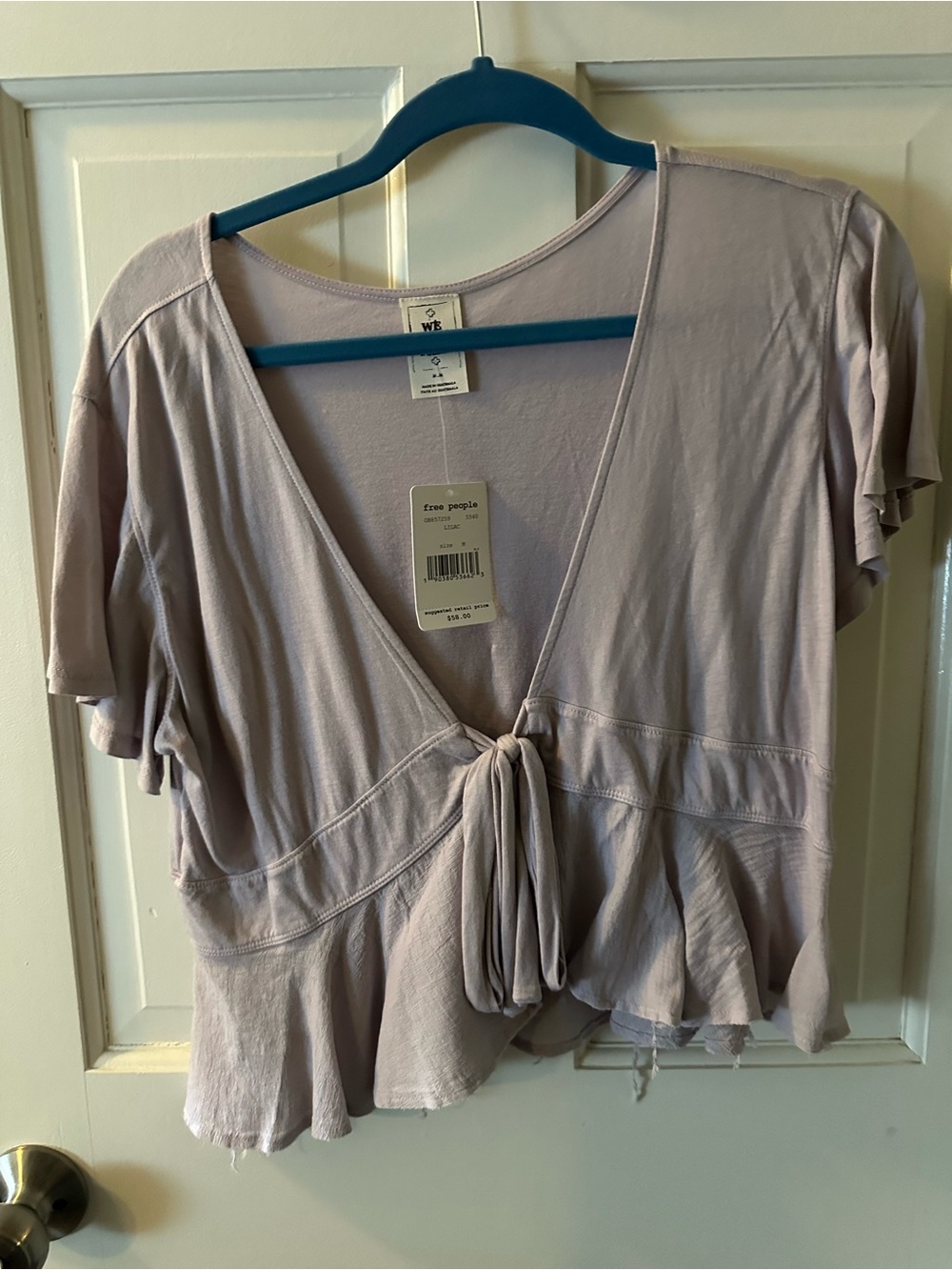 Free People Soft Lavender Tie-Front Peplum Blouse